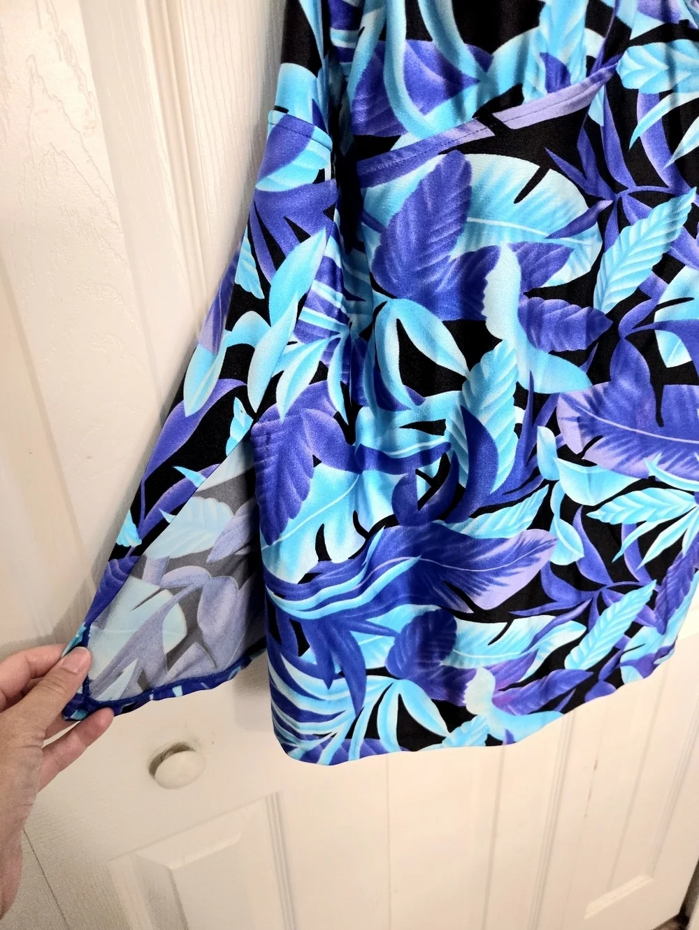 Maxine Of Hollywood Blue Tropical Leaf Print Swimsuit